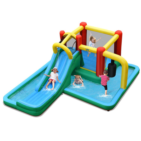 Children's bouncy castle with slide, inflatable water slide, play pool, 470 x 370 x 190 cm, colorful