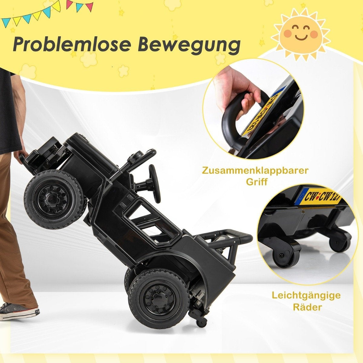 Children's car with 12 V battery electric vehicle with remote control 3 speeds black 102.5 x 64 x 59.5 cm