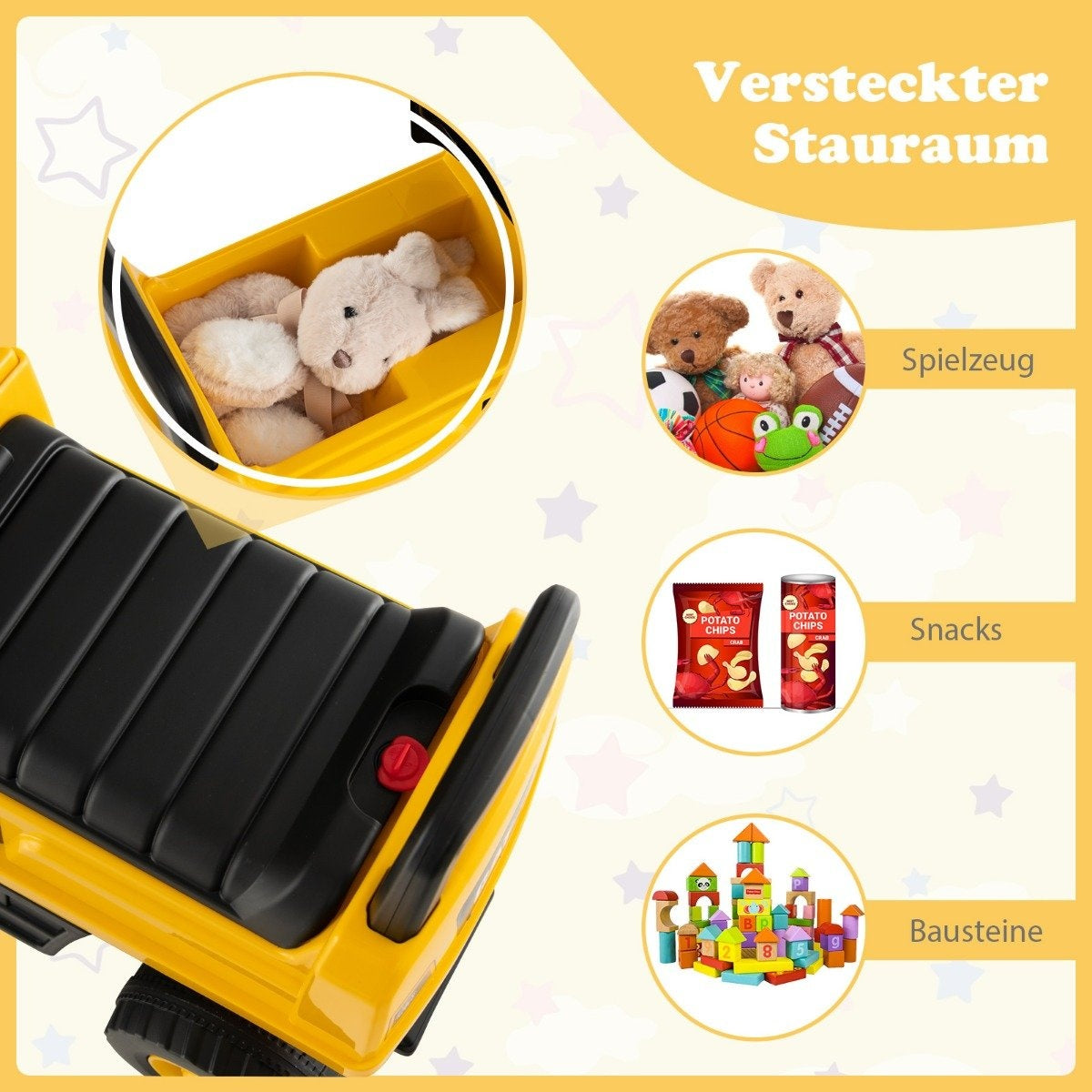 Children's clearing shovel functional excavator toy with shovel excavator 74 x 30 x 54 cm yellow