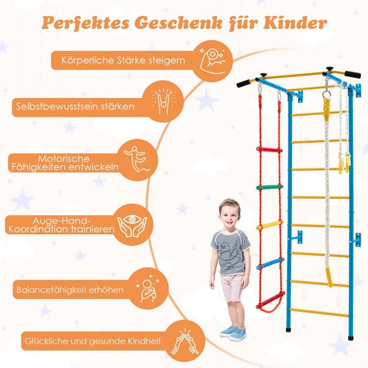Children's climbing wall home sports equipment for children up to 100 kg 107 x 83 x 223 cm blue and yellow