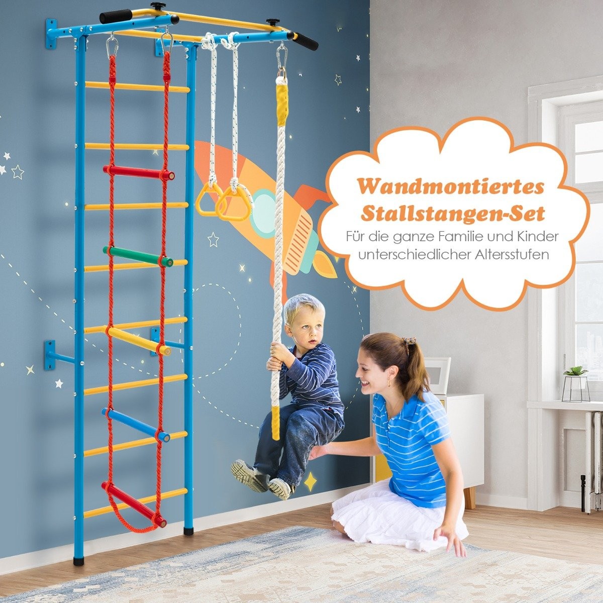 Children's climbing wall home sports equipment for children up to 100 kg 107 x 83 x 223 cm blue and yellow