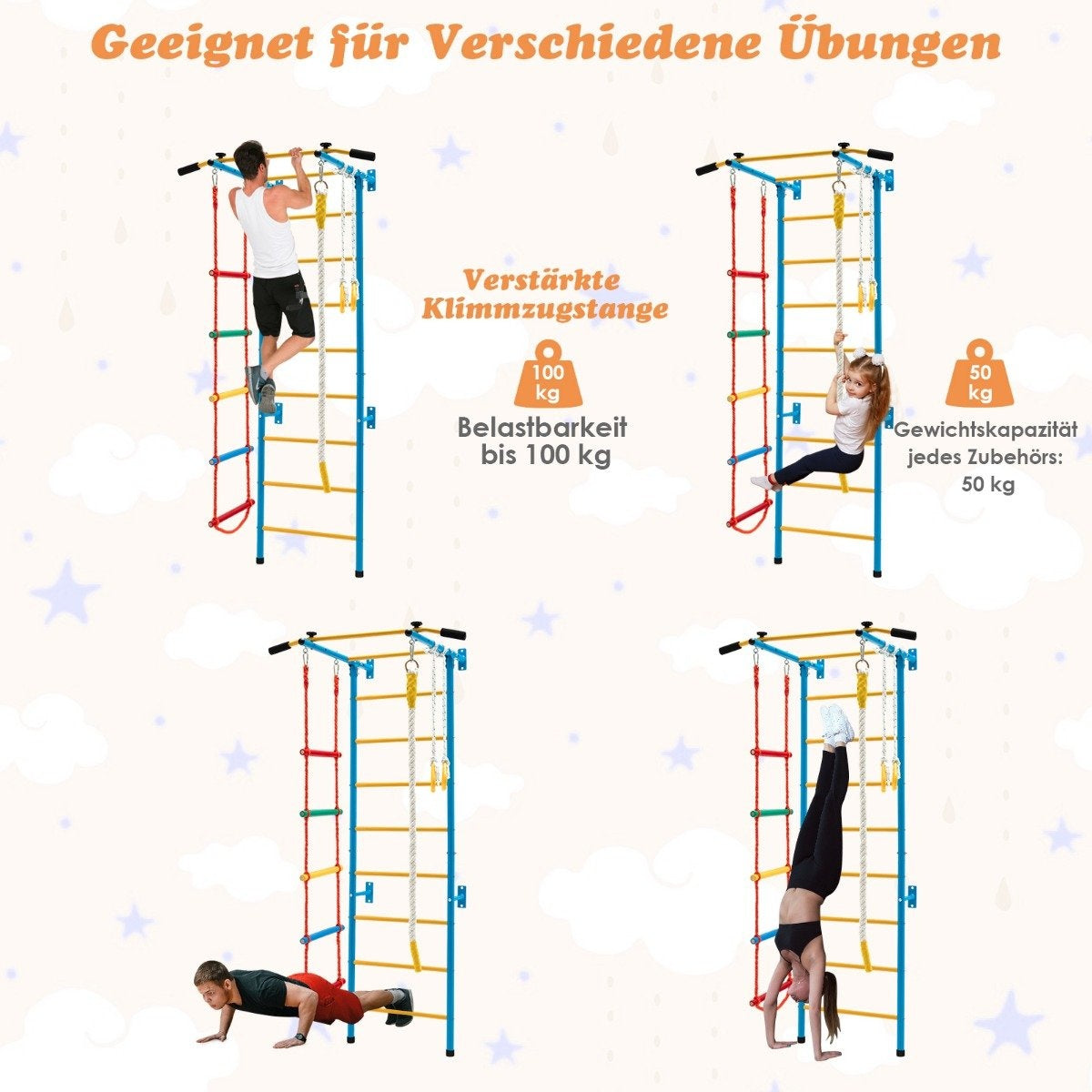 Children's climbing wall home sports equipment for children up to 100 kg 107 x 83 x 223 cm blue and yellow