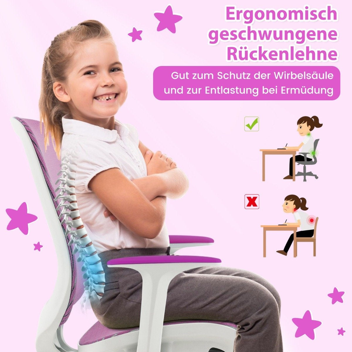 Children's desk chair 360° rotatable seat height 43-55cm height adjustable purple