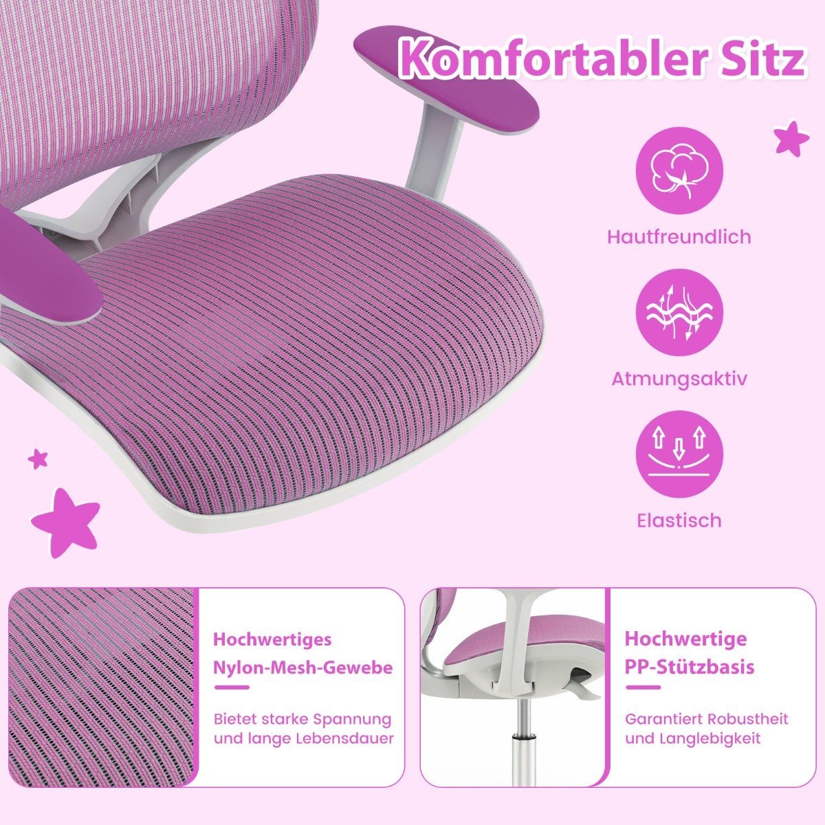 Children's desk chair 360° rotatable seat height 43-55cm height adjustable purple