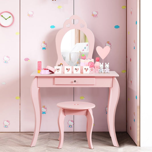 Children's dressing table, dressing table, make-up table with stool and mirror pink