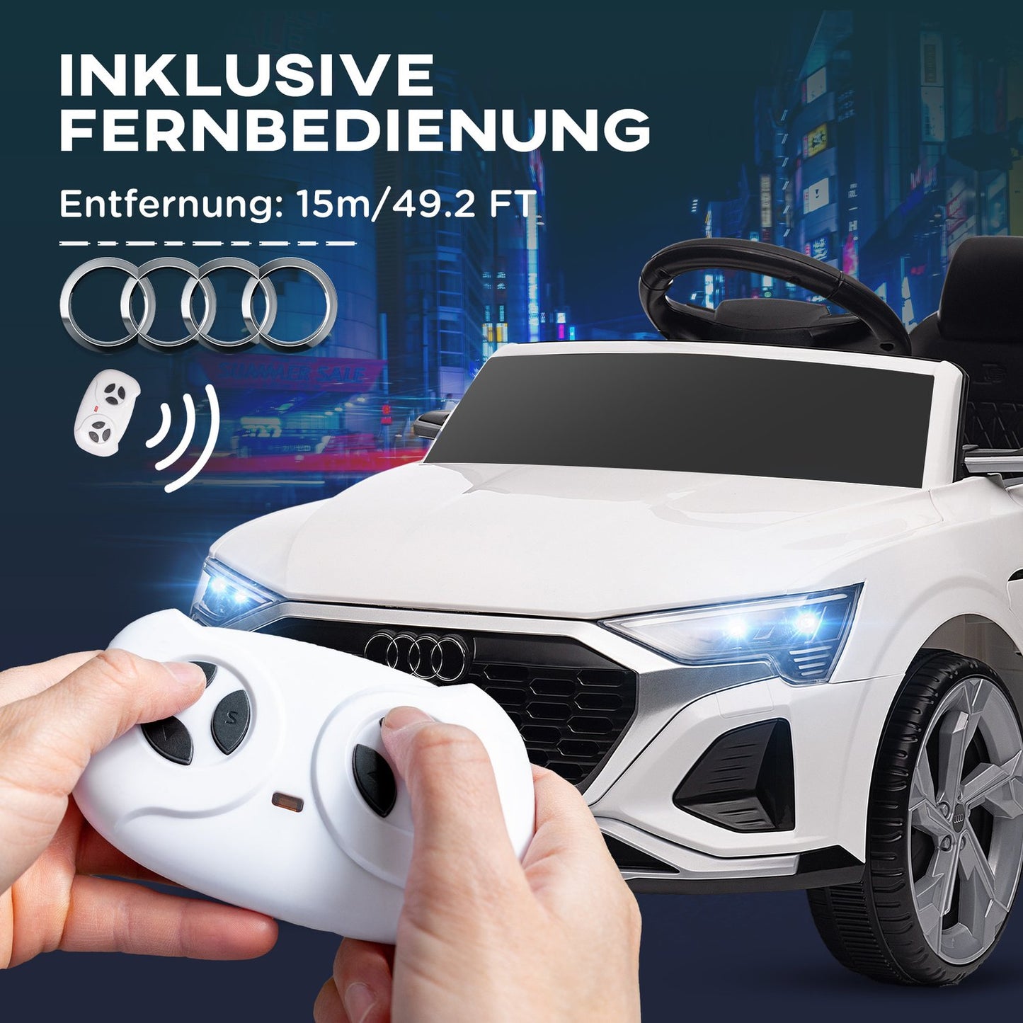 Electric car for children 12V with remote control, MP3 & headlights, white