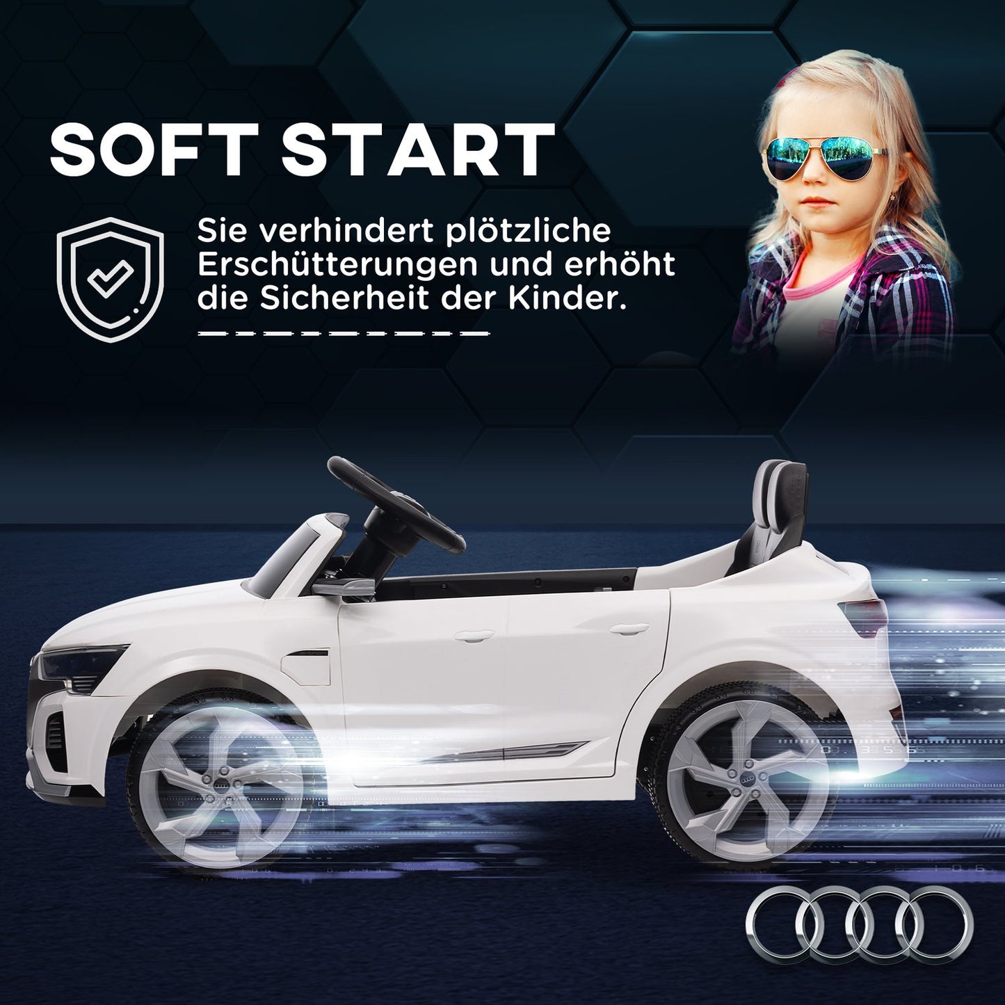 Electric car for children 12V with remote control, MP3 & headlights, white