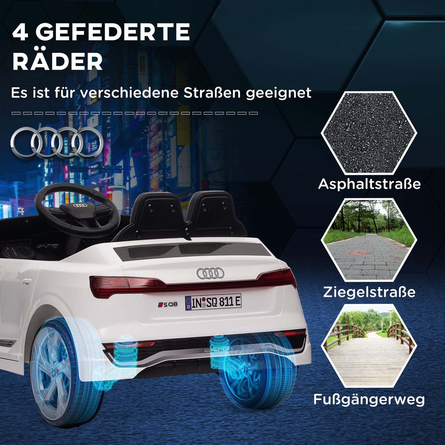 Electric car for children 12V with remote control, MP3 & headlights, white