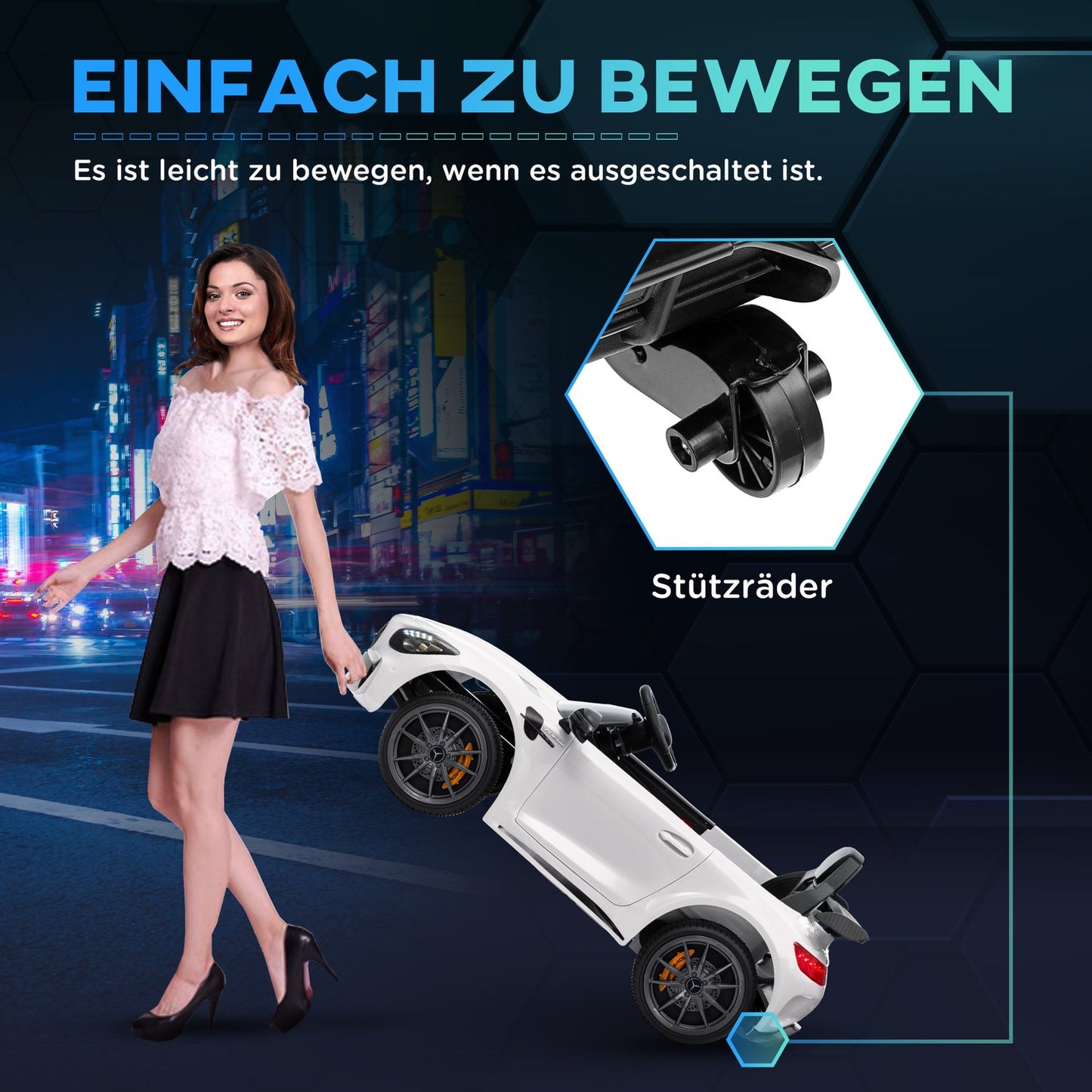 Electric car for children with remote control & music - White