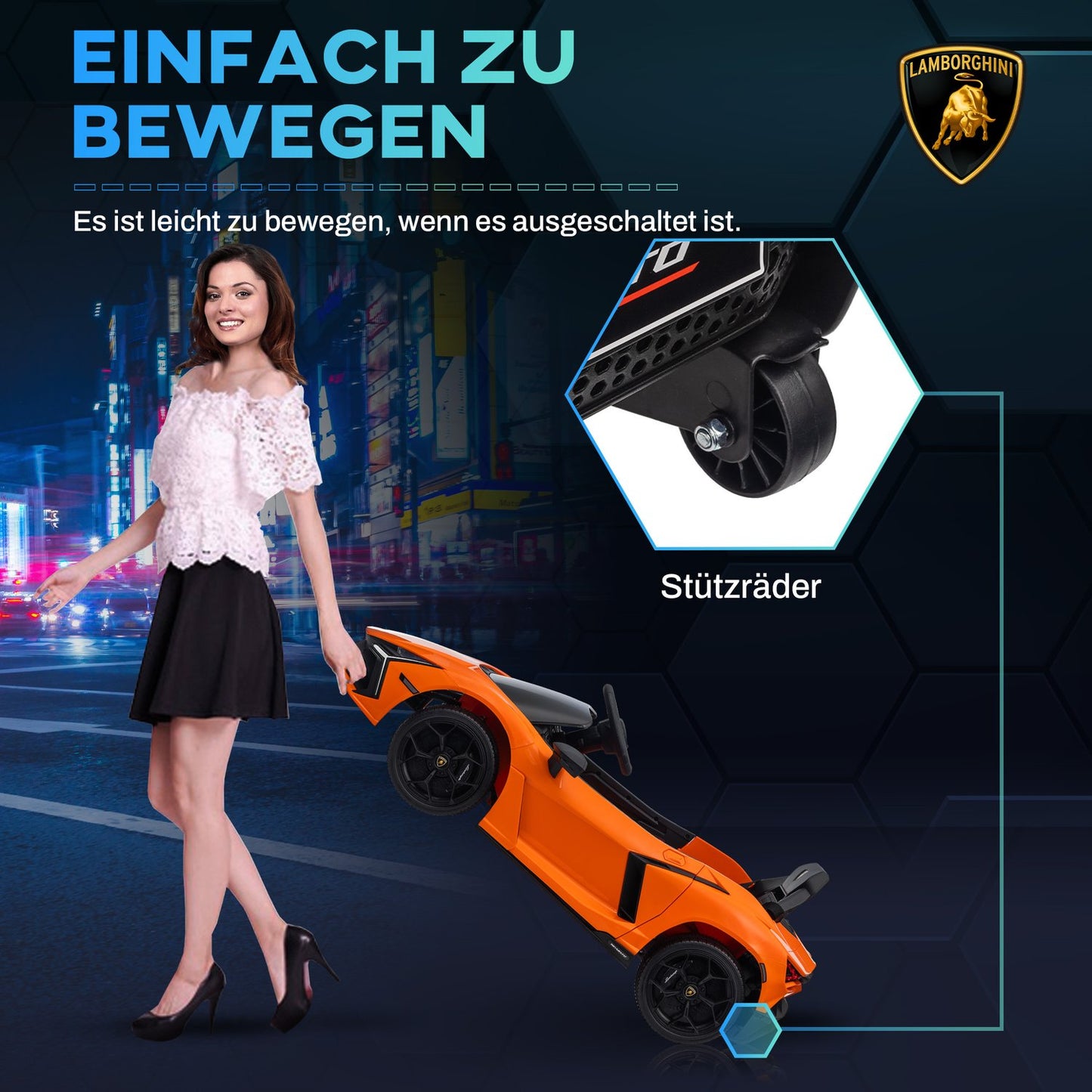 Electric car for children 12V with remote control, music, USB port, orange