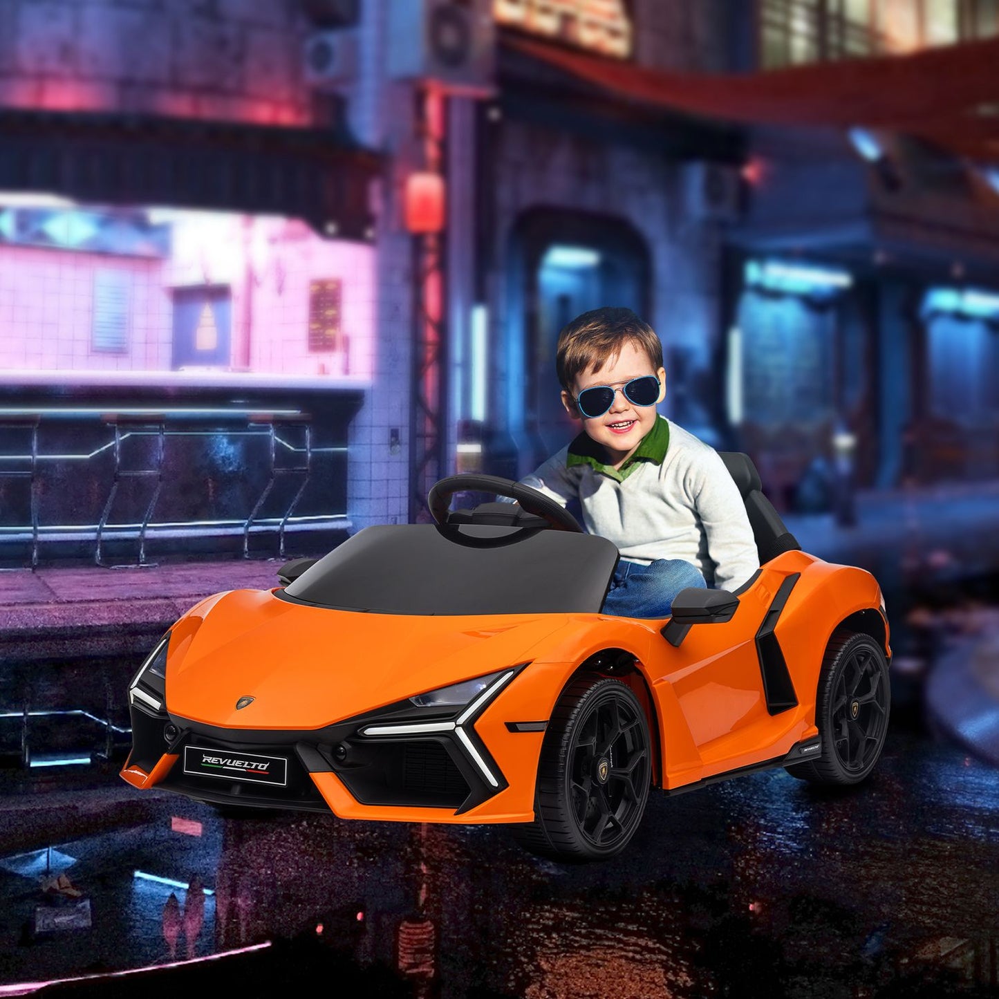 Electric car for children 12V with remote control, music, USB port, orange