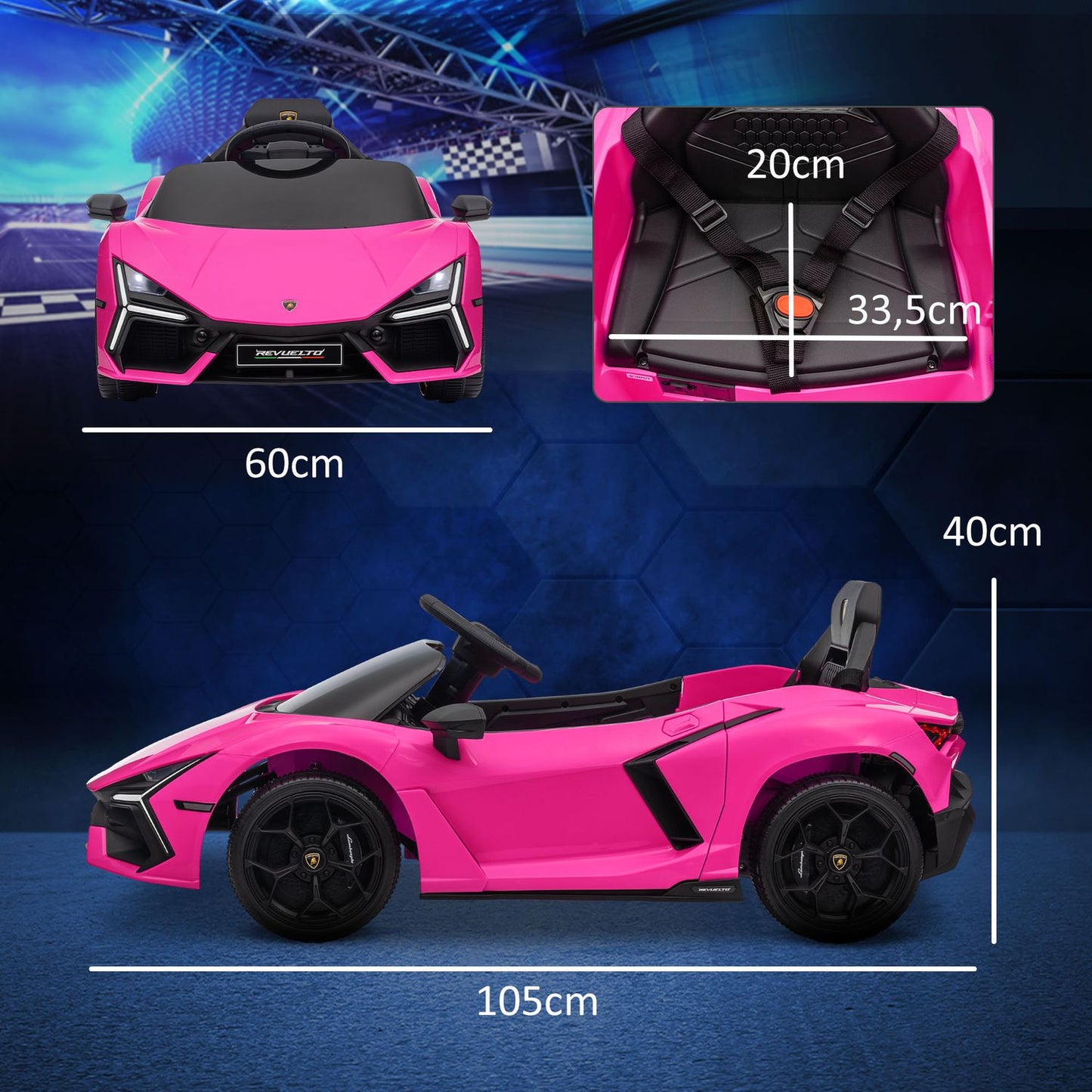 Children's 12V electric car with remote control, music and lighting