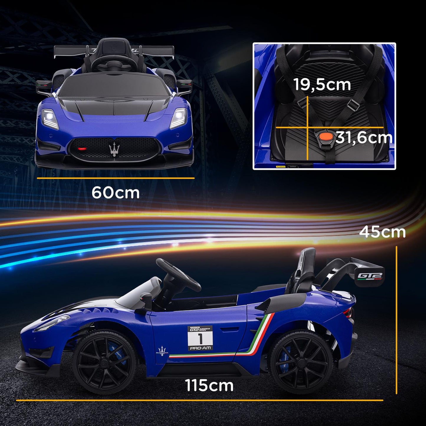 Children's 12V electric car with remote control, light, blue