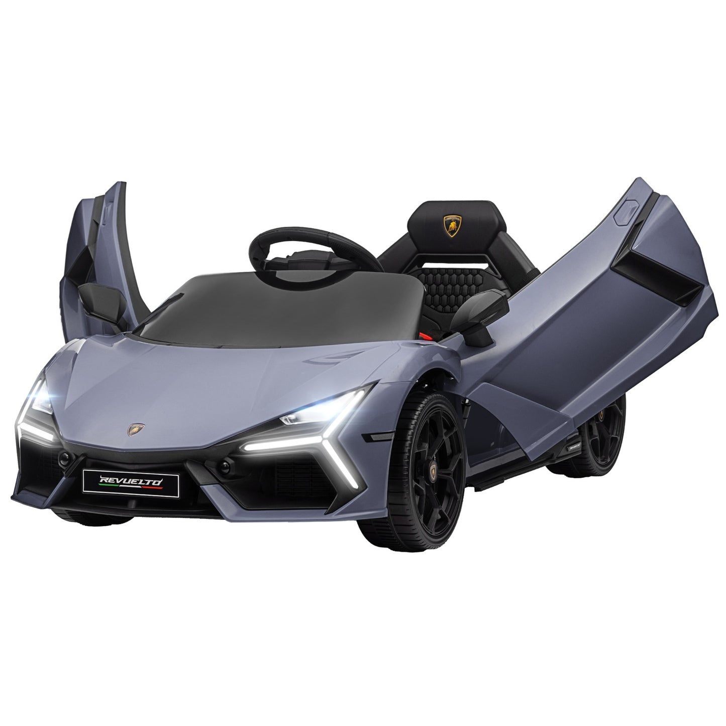 Children's 12V electric car with remote control and lights, gray