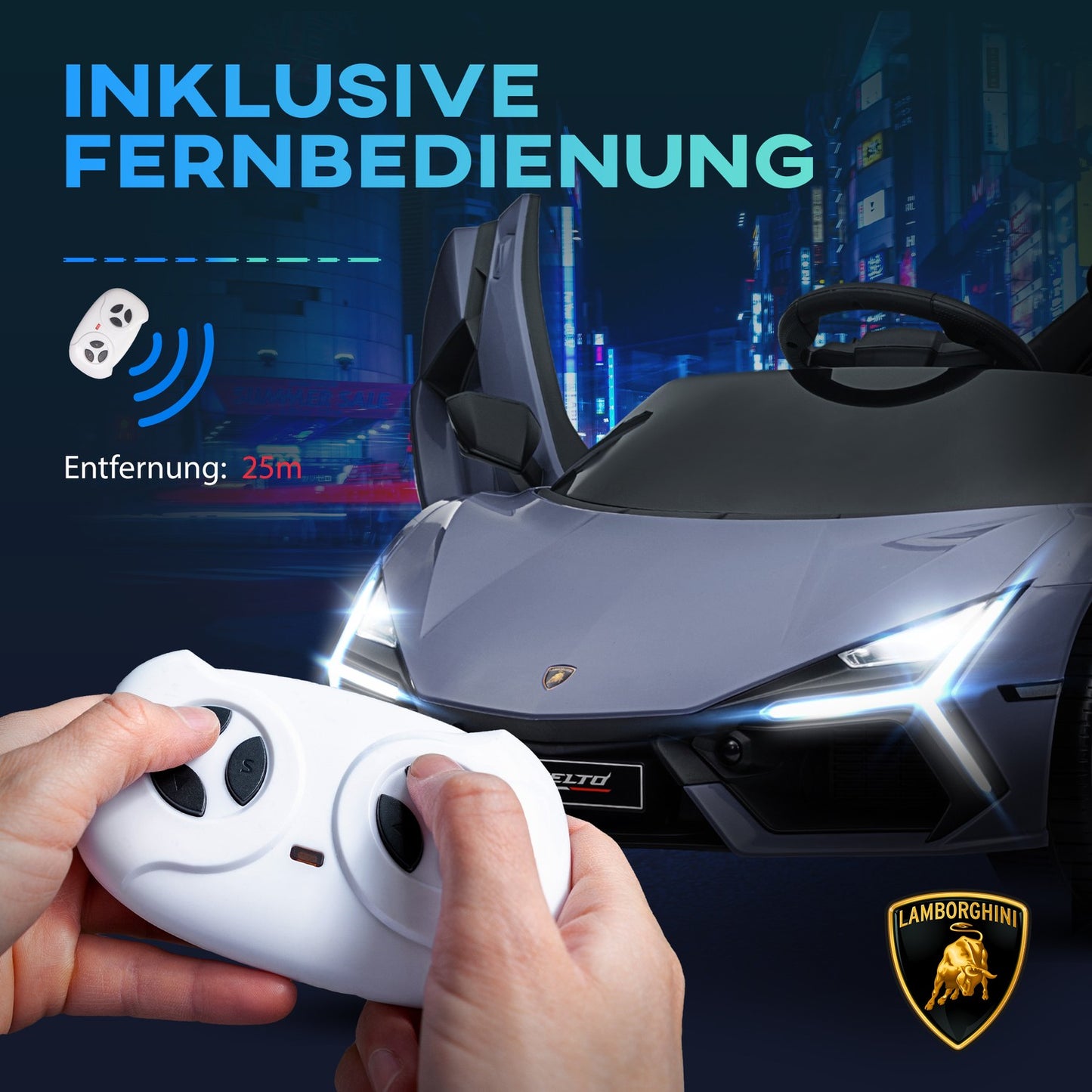Children's 12V electric car with remote control and lights, gray