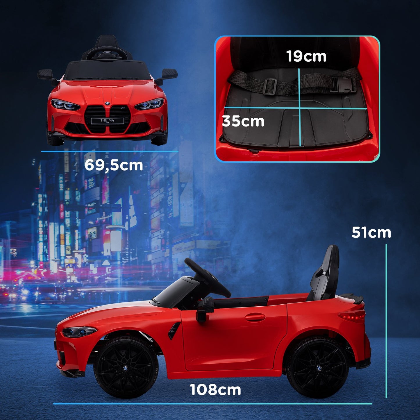 12V children's car with remote control, LED lights, MP3, for ages 3-5