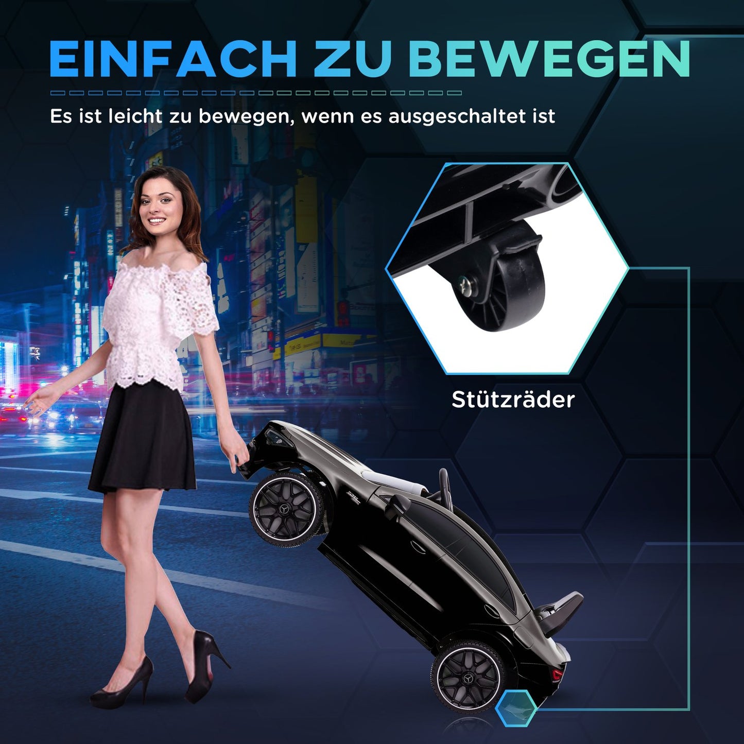 12V electric car for children with remote control, lights, music, black