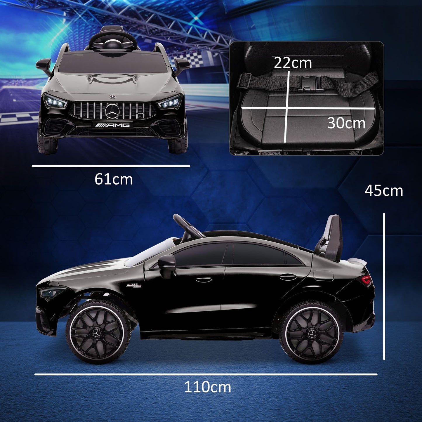 12V electric car for children with remote control, lights, music, black