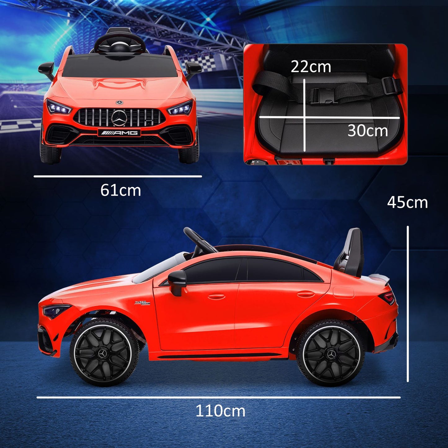 Children's 12V electric car with remote control & music, red