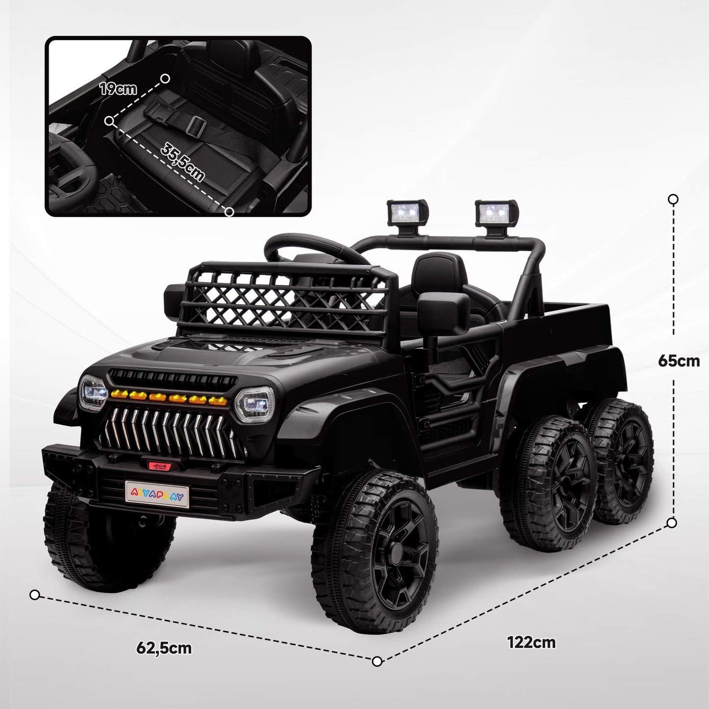 Children's 12V Electric Car, Remote Control, LED Lights, Black