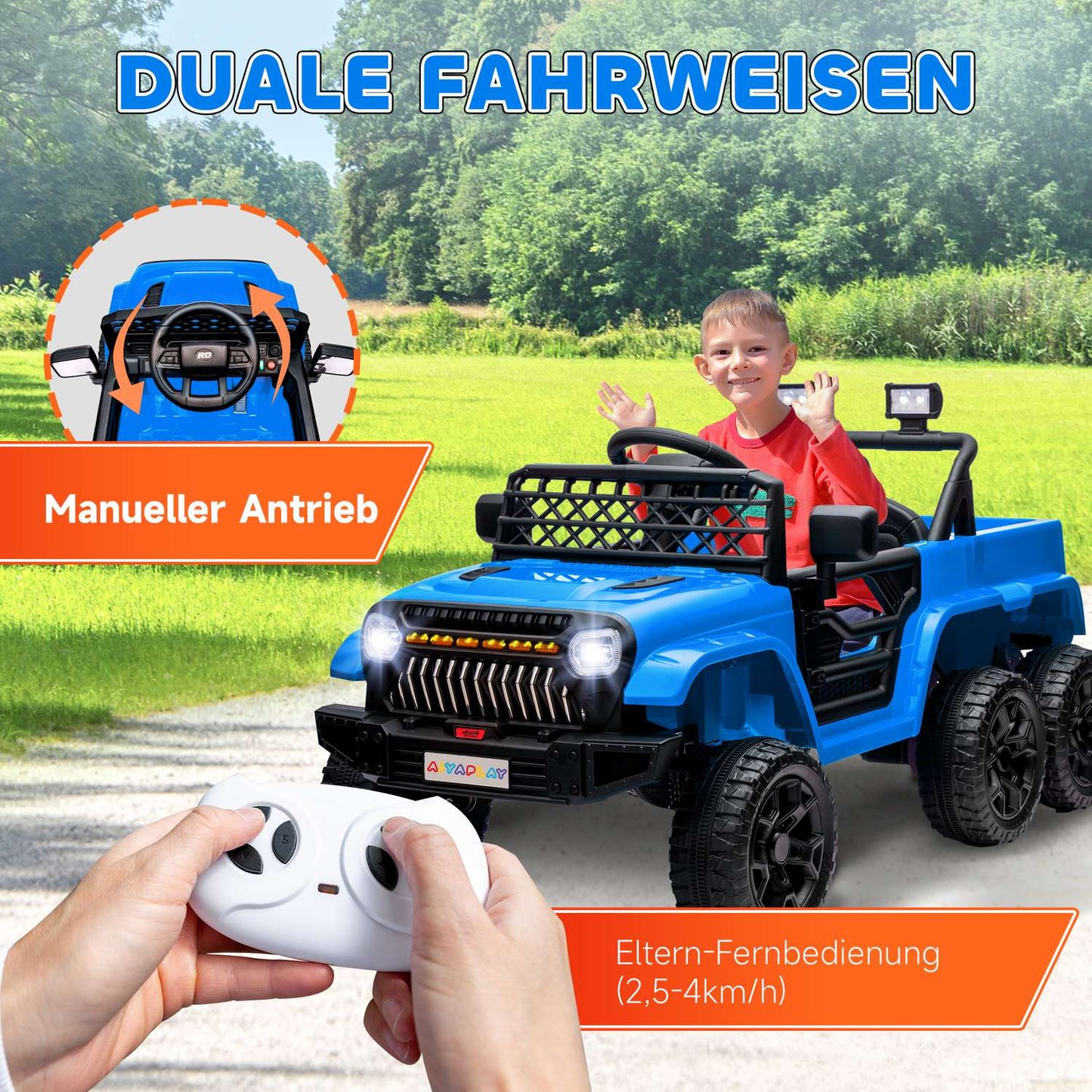 Children's 12V electric off-road vehicle with remote control and LED light