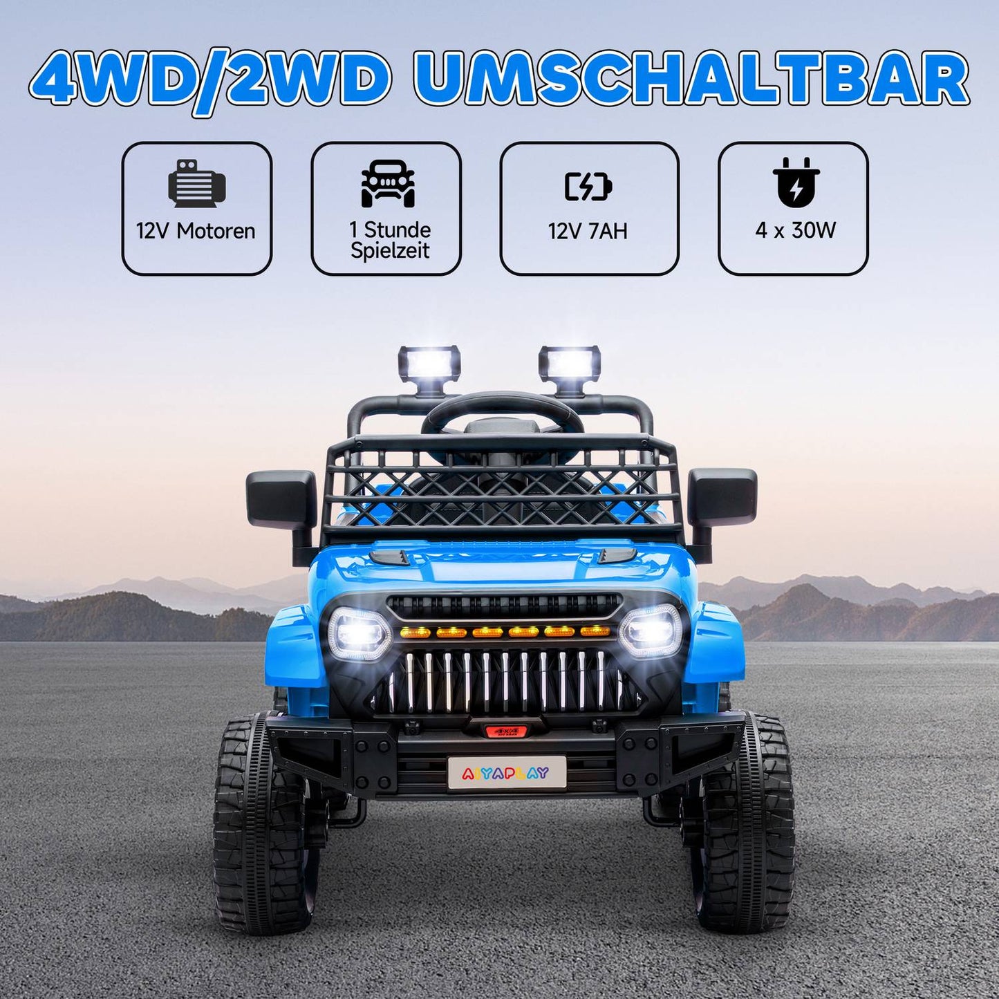 Children's 12V electric off-road vehicle with remote control and LED light