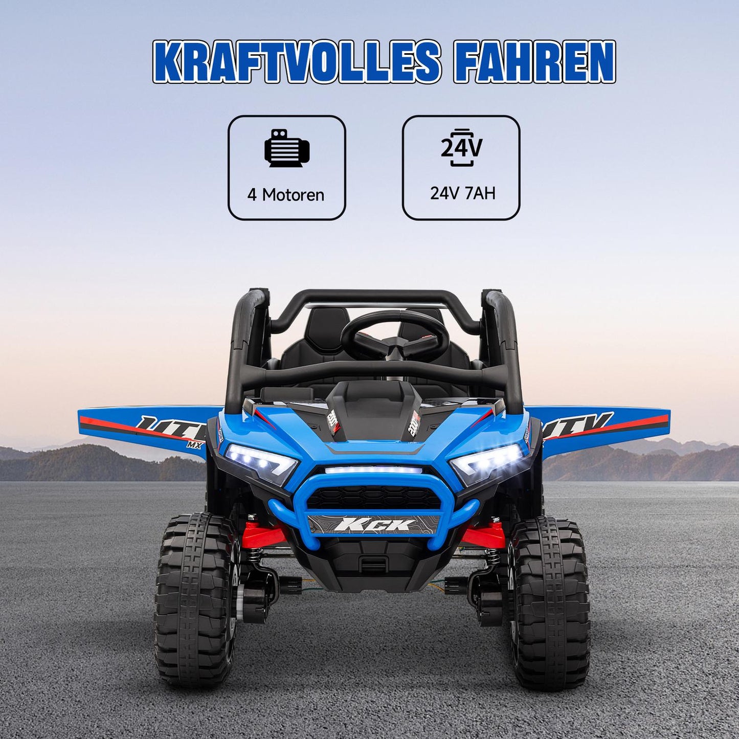 Children's 24V electric car, terrain, music, remote control, blue
