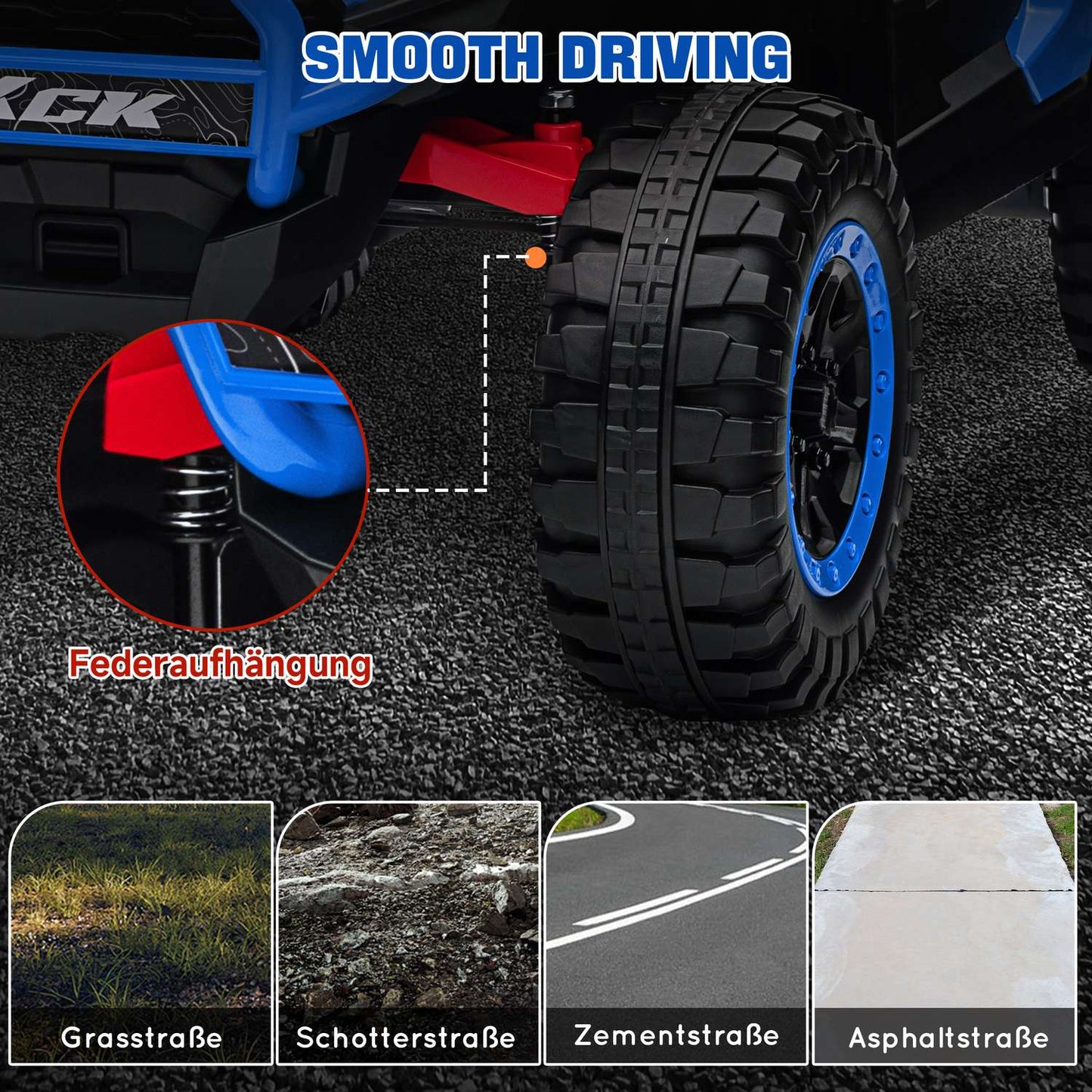 Children's 24V electric car, terrain, music, remote control, blue