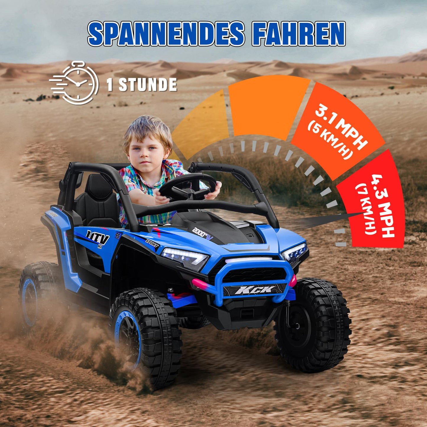 Children's 24V electric car, terrain, music, remote control, blue
