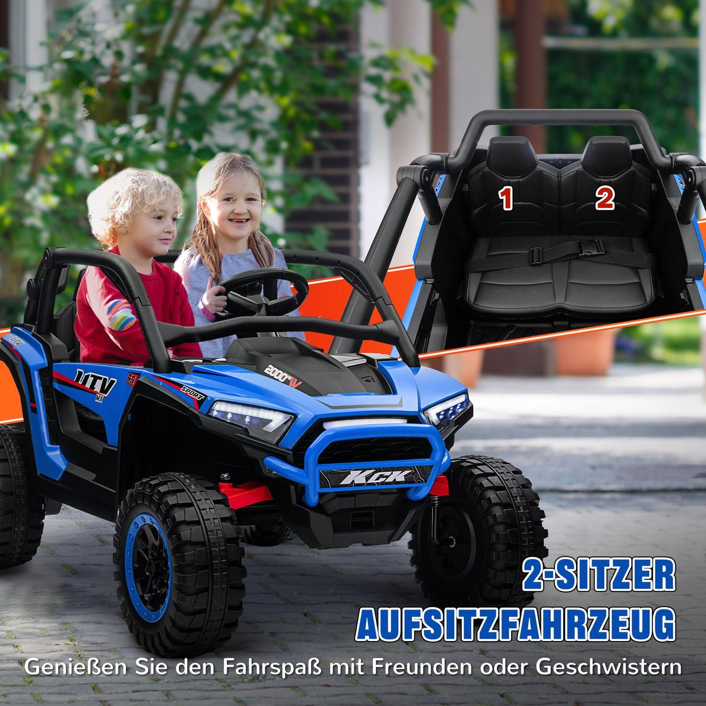 Children's 24V electric car, terrain, music, remote control, blue