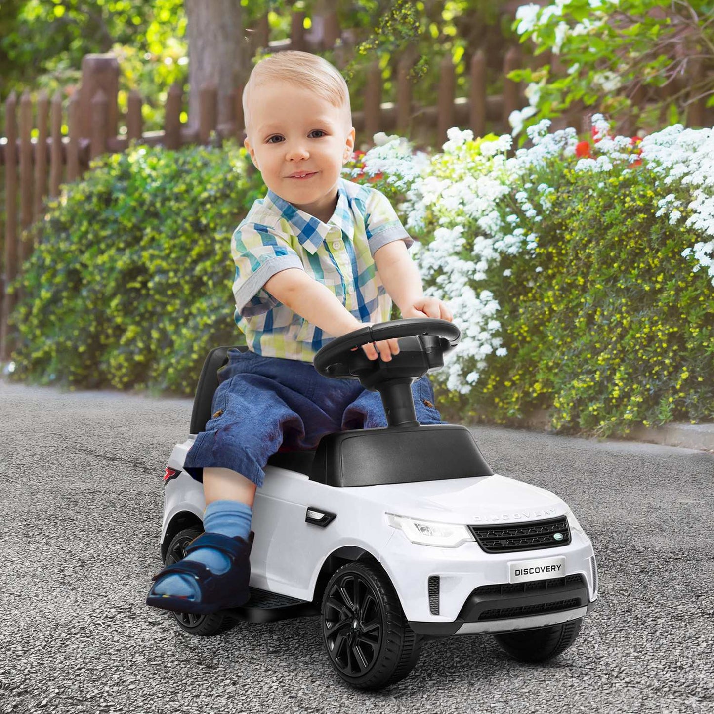 Children's 2-in-1 electric car with music and lights, white