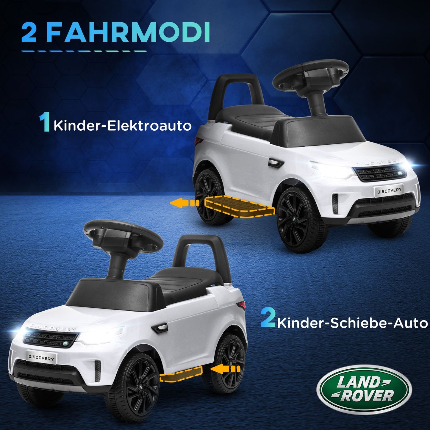 Children's 2-in-1 electric car with music and lights, white