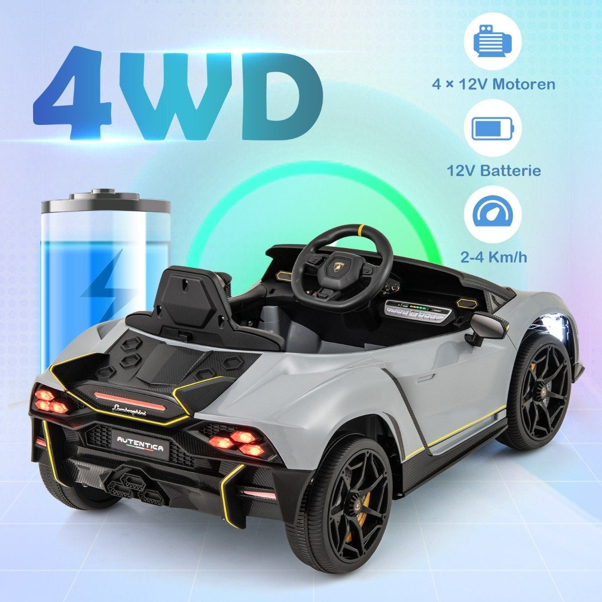 Children's electric car Lamborghini with remote control &amp; LED lights &amp; Horn children's car gray