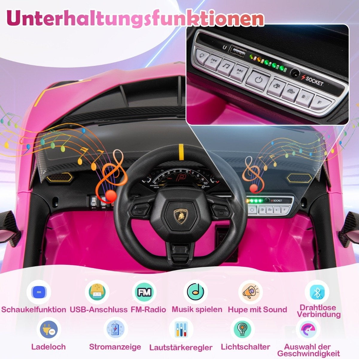 Children's electric car Lamborghini with remote control &amp; LED lights &amp; Horn children's car pink