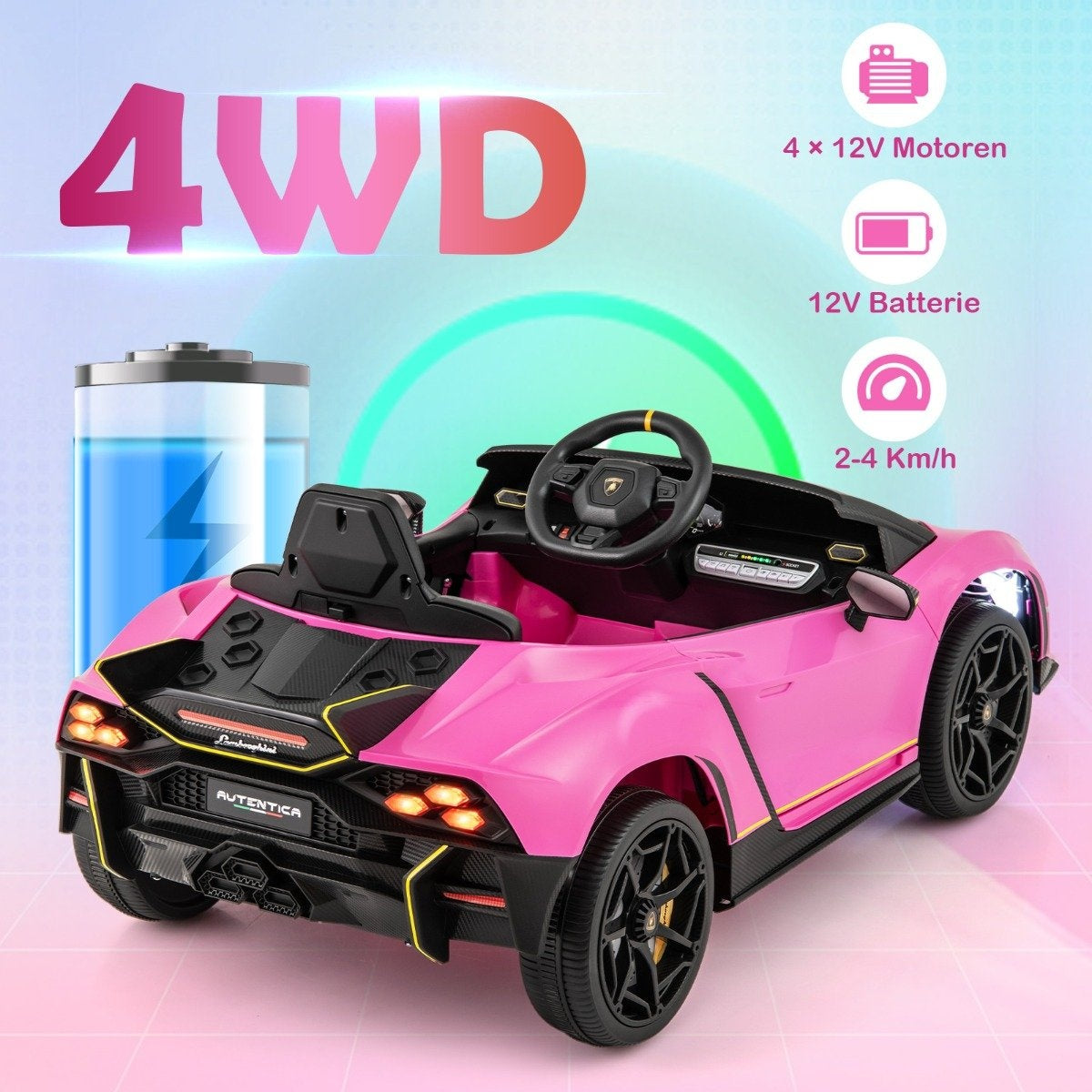 Children's electric car Lamborghini with remote control &amp; LED lights &amp; Horn children's car pink
