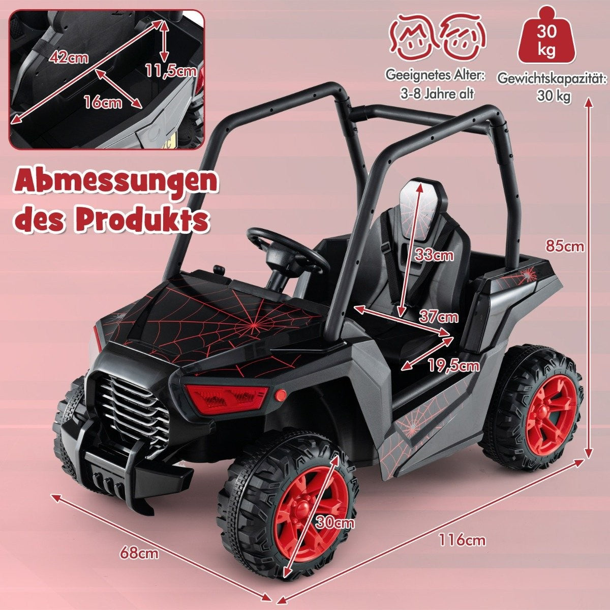 Children's electric car with 2.4G remote control 24V electric vehicles UTV for children aged 3 and over black