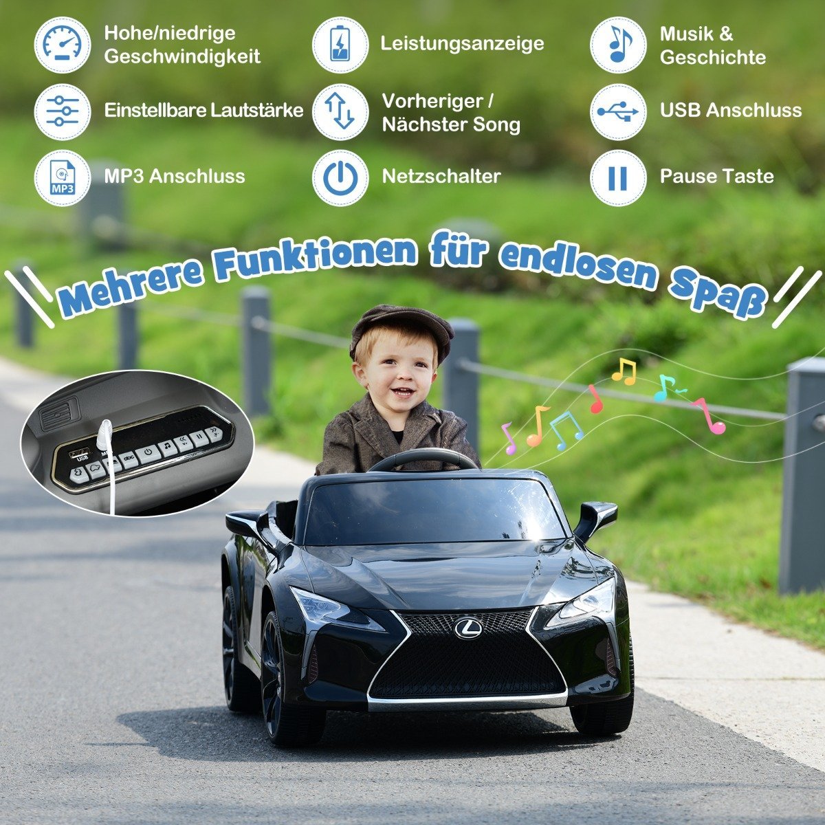 Children's electric car with 2.4G remote control & LED lights & music Lexus LC500 children's vehicle black