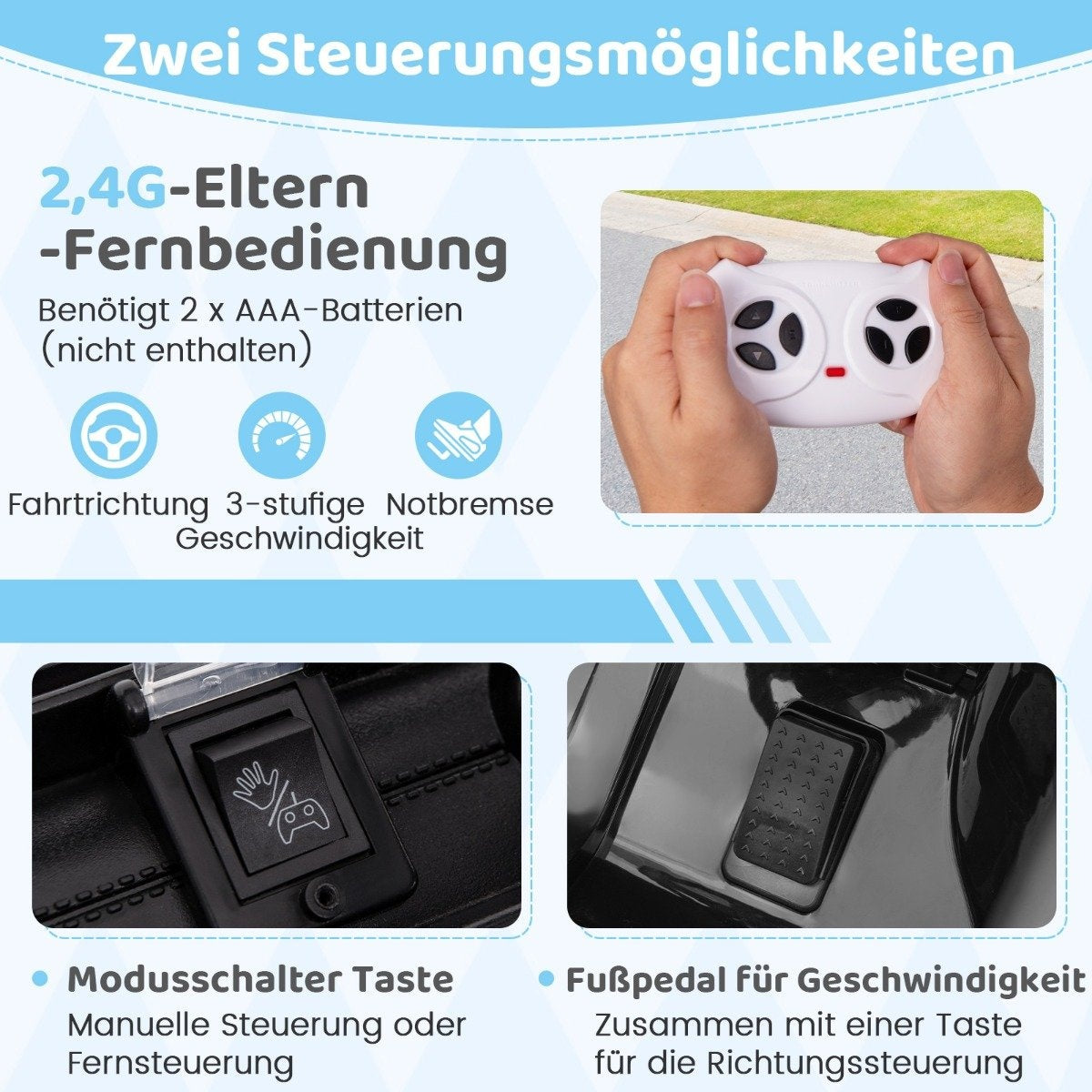 Children's electric car with 2.4G remote control &amp; USB &amp; Light &amp; Music 12V Children's Car Jeep Car Black