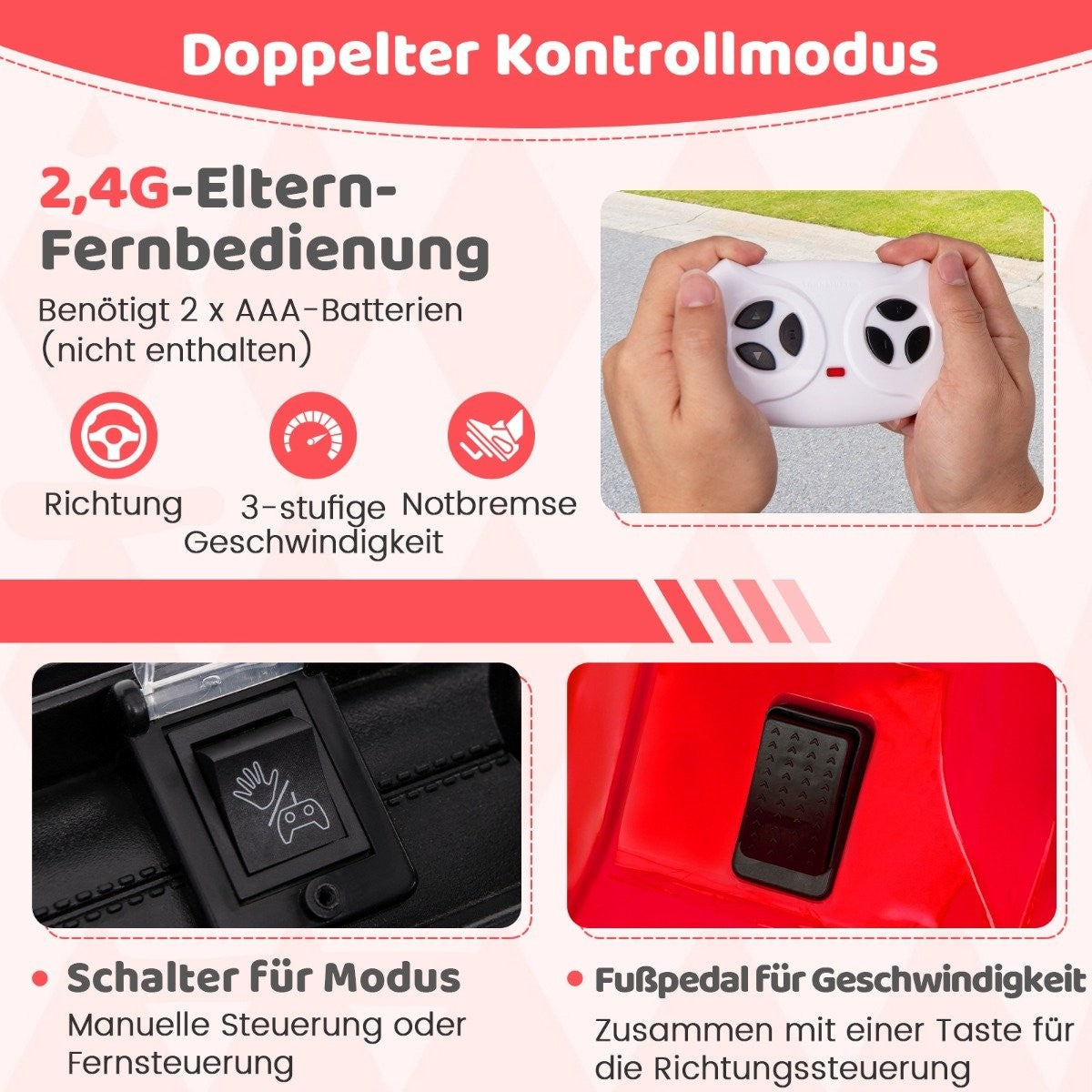 Children's electric car with 2.4G remote control &amp; USB &amp; Light &amp; Music 12V Children's Car Jeep Car Red
