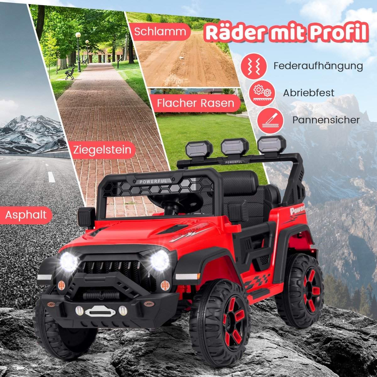 Children's electric car with 2.4G remote control &amp; USB &amp; Light &amp; Music 12V Children's Car Jeep Car Red