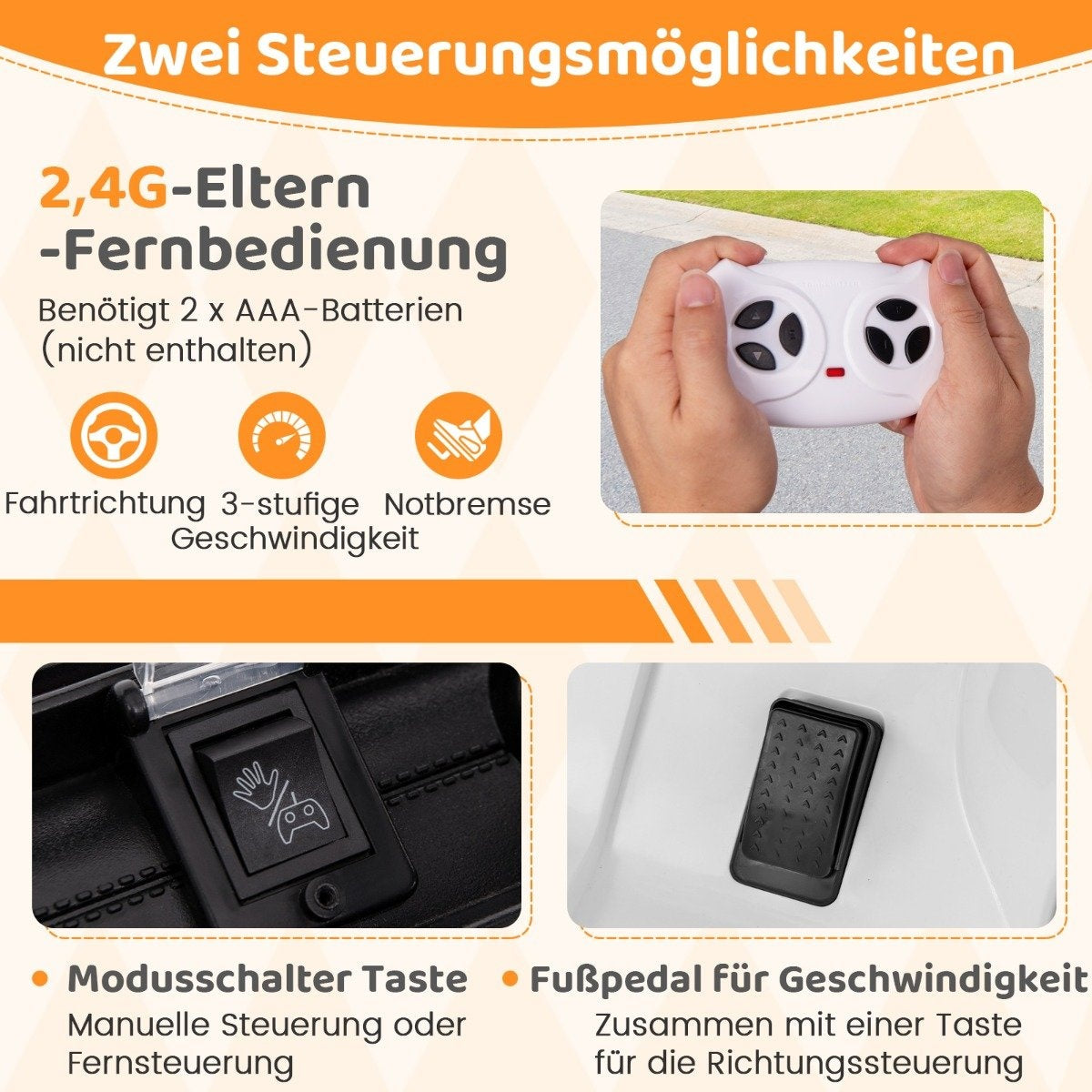 Children's electric car with 2.4G remote control &amp; USB &amp; Light &amp; Music 12V Children's Car Jeep Car White