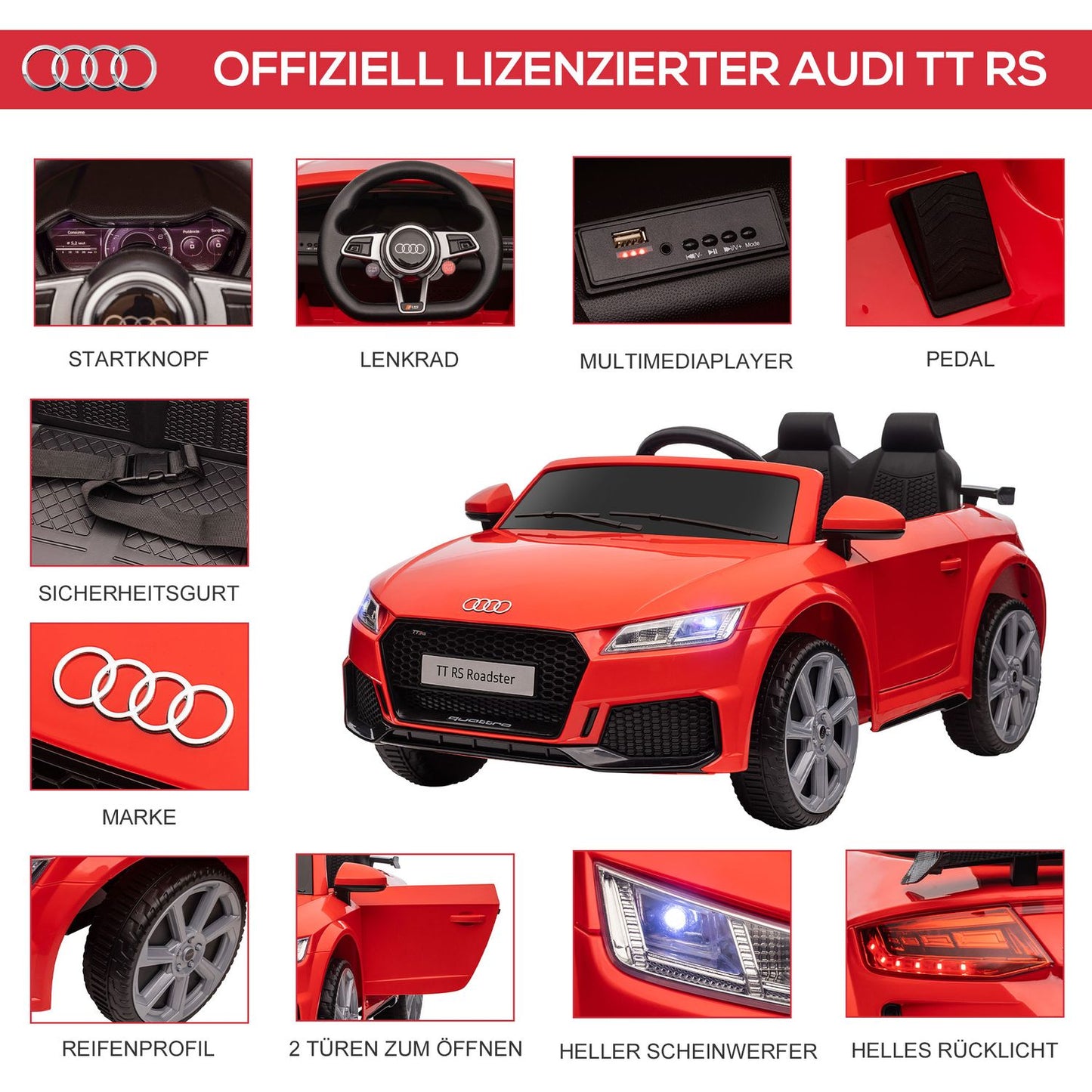 Electric car for children with remote control, MP3, 3-6 years, Red