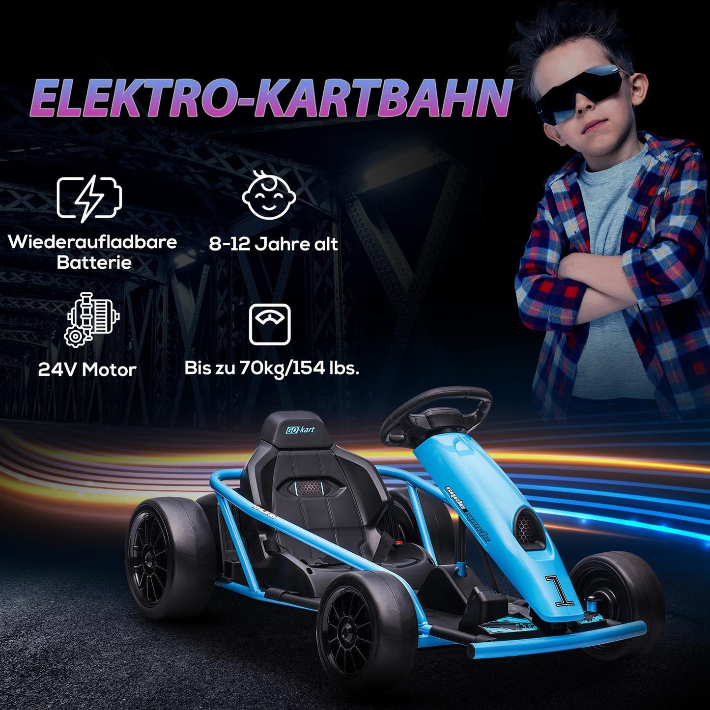 Electric go-kart for children 24V with music & safety belt