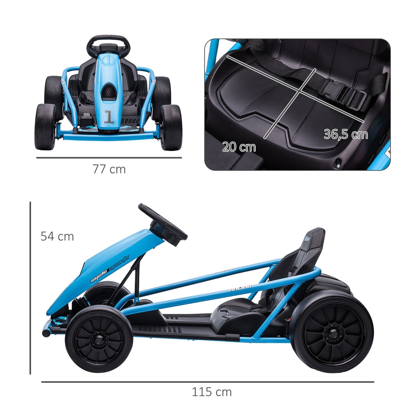 Electric go-kart for children 24V with music & safety belt