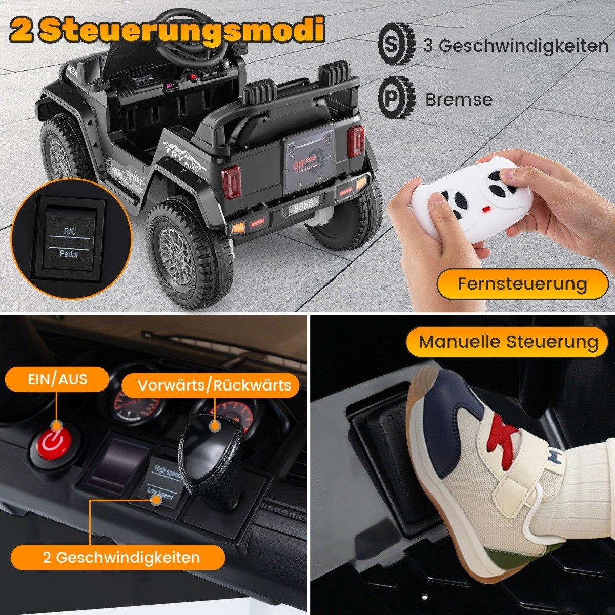 Children's electric jeep with double motor &amp; Slow start &amp; 4-spring suspension ride-on car black