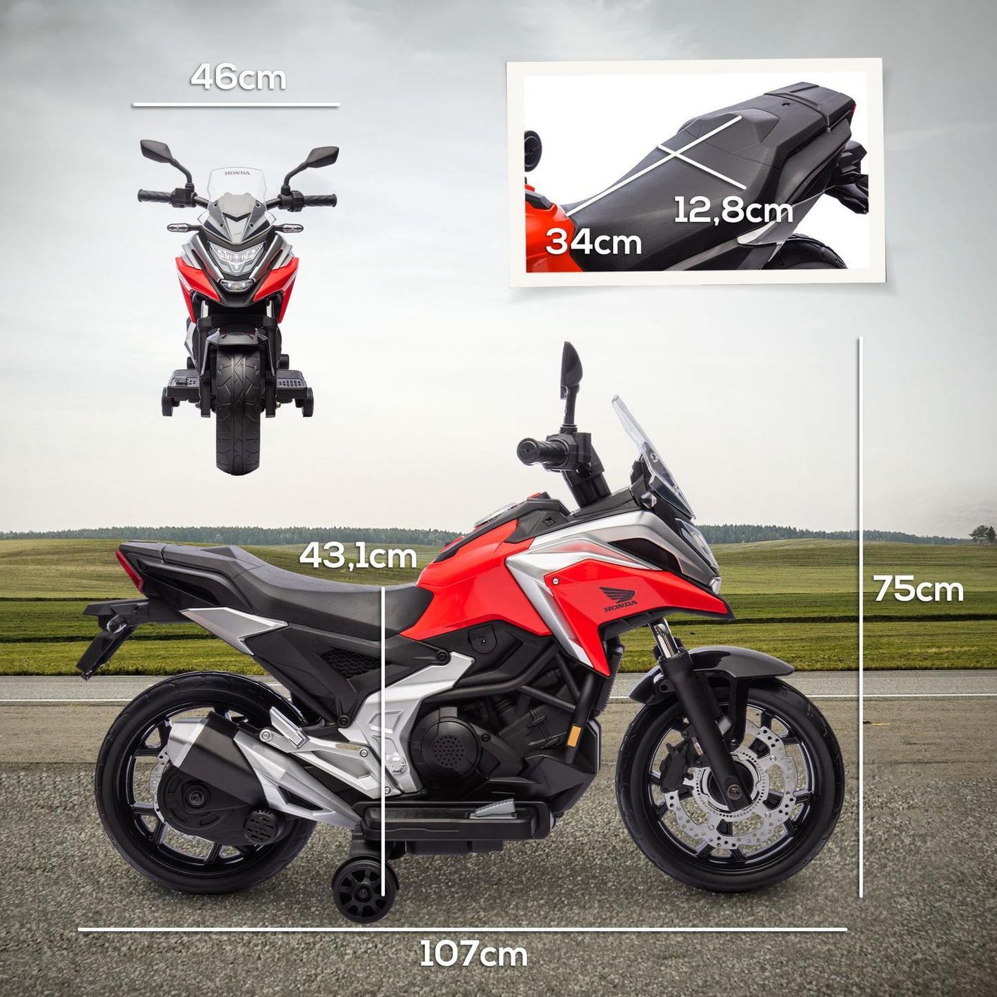 Electric motorcycle for children, 12V with MP3, USB, LED lights, red