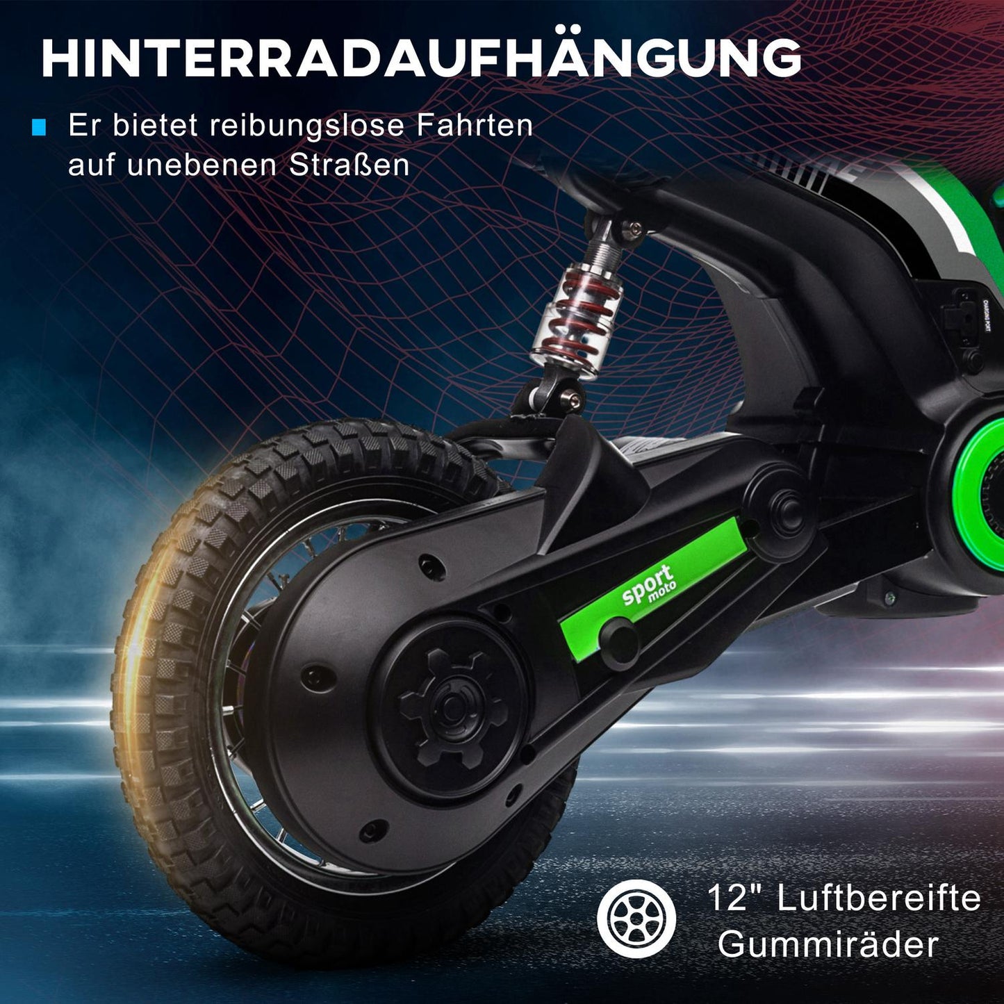 Electric motorcycle for children, 12V, Horn & Light, Green