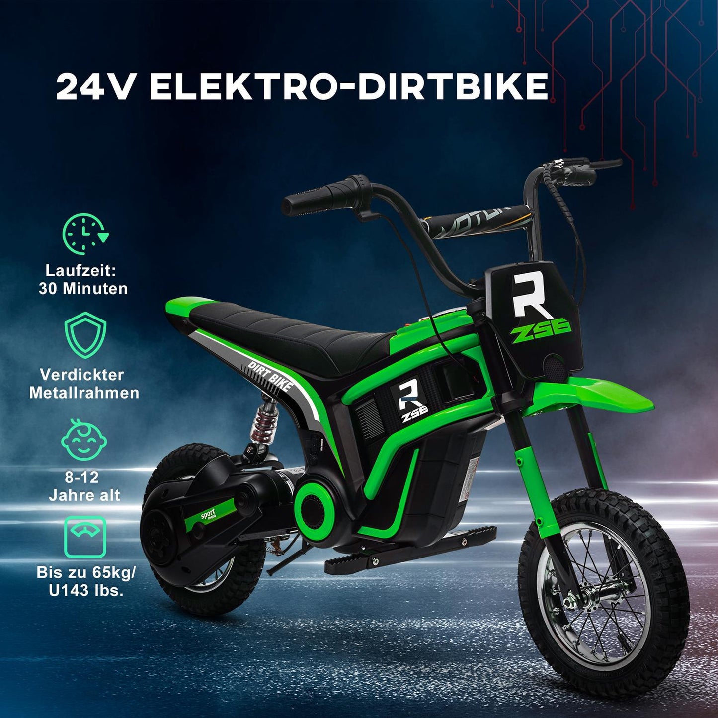 Electric motorcycle for children, 12V, Horn & Light, Green