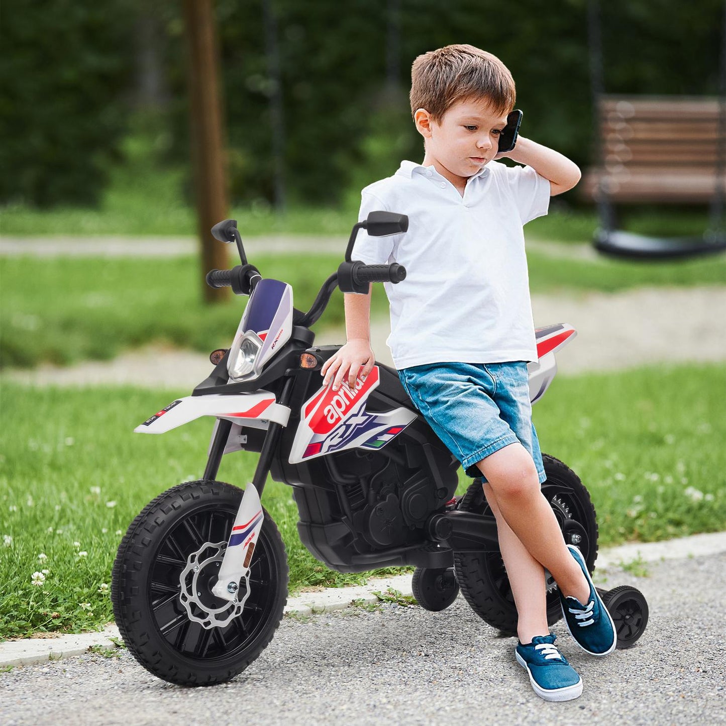 Children's 12V electric motorcycle with music, 6 km/h, White