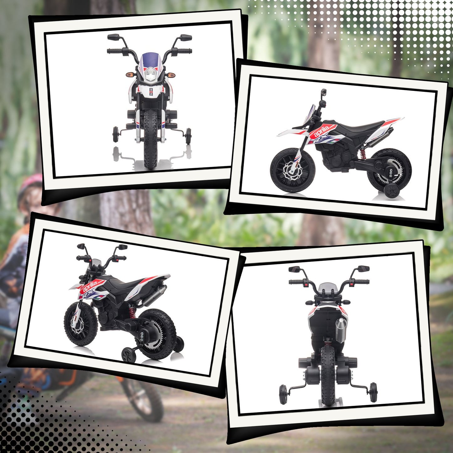 Children's 12V electric motorcycle with music, 6 km/h, White